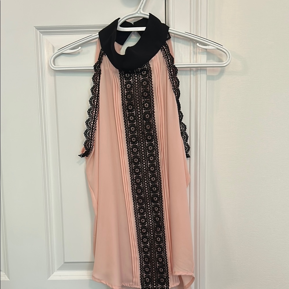 Elegant Black and Pink Lace Trim Women's Top